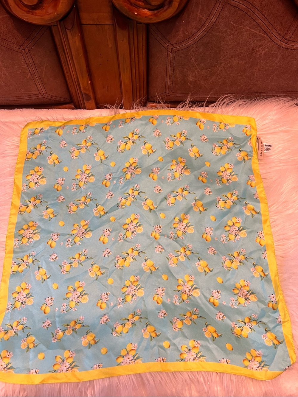 Barbieri Aqua and Yellow lemonSilk-Feel made Italy Neck Scarf 10X10 - Picture 9 of 10